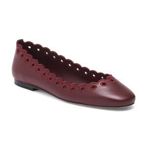LARROUDE Burgundy Made In Brazil Leather Meghan Broderie Flats
